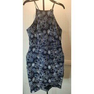 Mystic Women dress dark blue with with flowers embroidereb Cocktail Dress size M